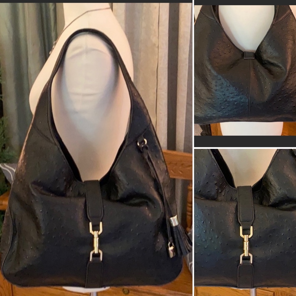 G.I.L.I. Verona Black Leather Ostrich Shoulder Bag